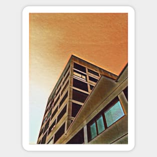 Jagged apartment block at dusk Sticker